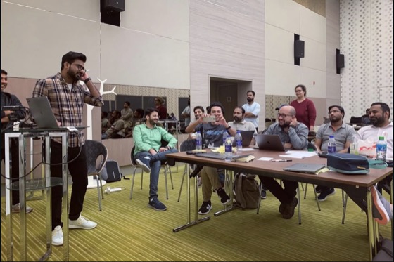 Presenting to a room from a standing desk